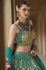 Magnetic Green Color Silk Fabric Party Wear Lehenga