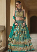 Magnetic Green Color Silk Fabric Party Wear Lehenga