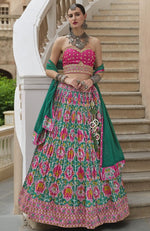 Magnetic Green Color Silk Fabric Party Wear Lehenga