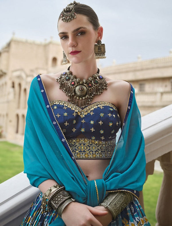 Magnetic Turquoise Color Silk Fabric Party Wear Lehenga