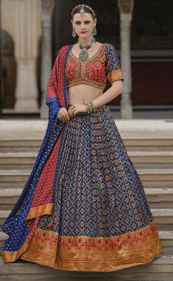 Magnetic Blue Color Silk Fabric Party Wear Lehenga