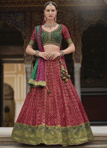 Magnetic Red Color Silk Fabric Party Wear Lehenga