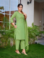 Dazzling Green Color Cotton Fabric Designer Suit