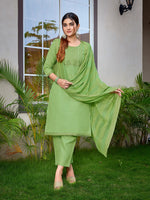 Dazzling Green Color Cotton Fabric Designer Suit