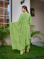 Dazzling Green Color Cotton Fabric Designer Suit