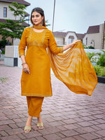 Dazzling Mustard Color Cotton Fabric Designer Suit