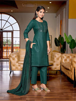 Dazzling Green Color Cotton Fabric Designer Suit