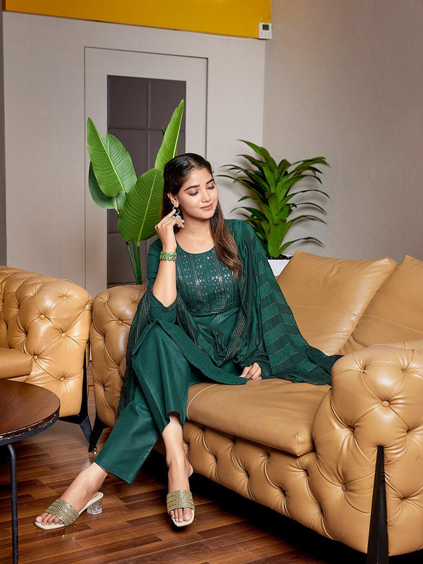 Dazzling Green Color Cotton Fabric Designer Suit