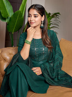 Dazzling Green Color Cotton Fabric Designer Suit