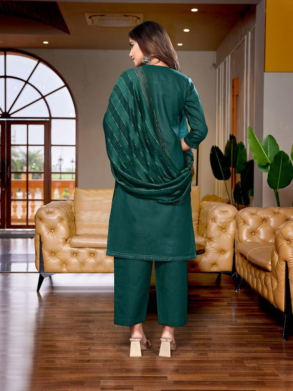 Dazzling Green Color Cotton Fabric Designer Suit