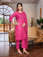 Dazzling Pink Color Cotton Fabric Designer Suit