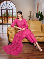 Dazzling Pink Color Cotton Fabric Designer Suit