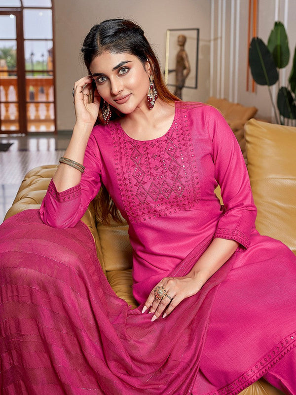 Dazzling Pink Color Cotton Fabric Designer Suit