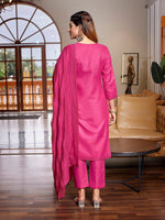 Dazzling Pink Color Cotton Fabric Designer Suit