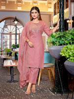 Dazzling Peach Color Cotton Fabric Designer Suit