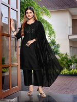 Dazzling Black Color Cotton Fabric Designer Suit