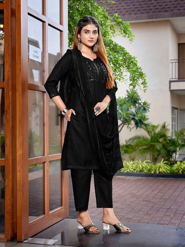 Dazzling Black Color Cotton Fabric Designer Suit