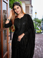 Dazzling Black Color Cotton Fabric Designer Suit