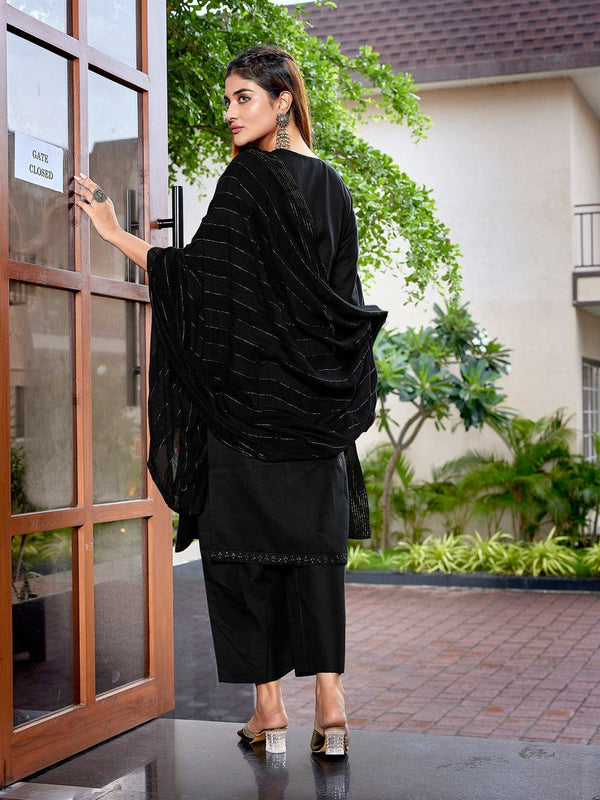 Dazzling Black Color Cotton Fabric Designer Suit