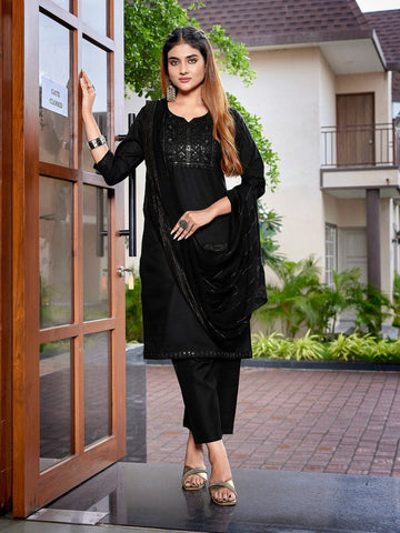 Dazzling Black Color Cotton Fabric Designer Suit