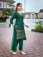 Dazzling Green Color Crepe Fabric Designer Suit