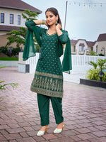 Dazzling Green Color Crepe Fabric Designer Suit