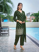 Dazzling Green Color Crepe Fabric Designer Suit