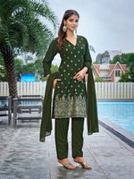 Dazzling Green Color Crepe Fabric Designer Suit