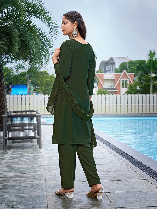 Dazzling Green Color Crepe Fabric Designer Suit