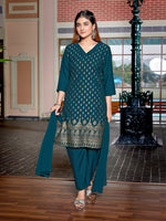 Dazzling Teal  Color Crepe Fabric Designer Suit