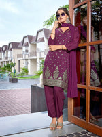 Dazzling Voilet Color Crepe Fabric Designer Suit