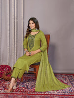 Amazing Green Color Cotton Fabric Designer Suit