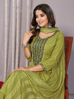 Amazing Green Color Cotton Fabric Designer Suit