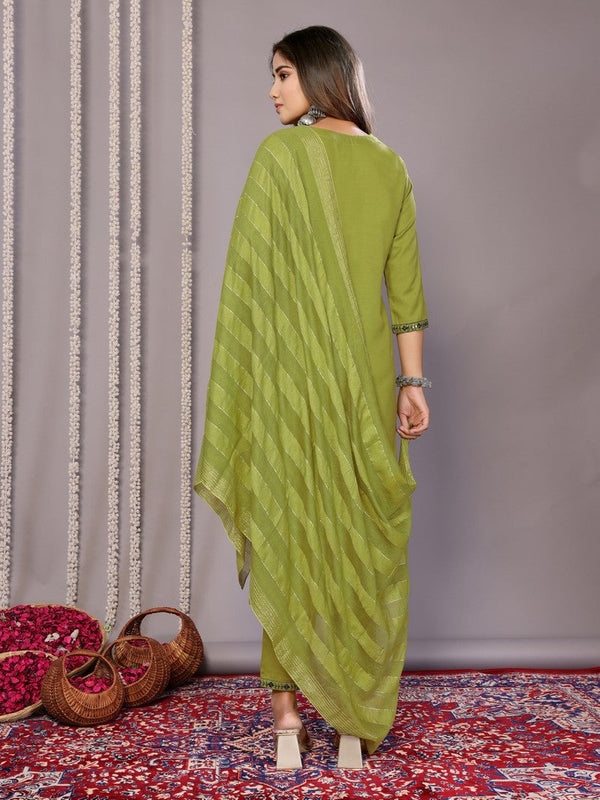 Amazing Green Color Cotton Fabric Designer Suit