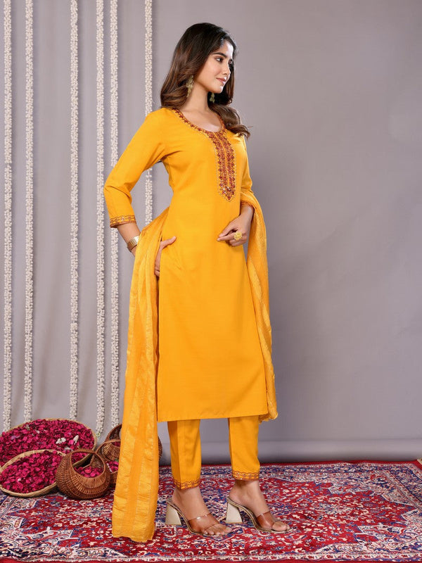 Amazing Mustard Color Cotton Fabric Designer Suit