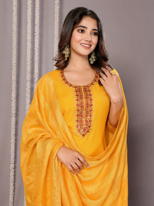 Amazing Mustard Color Cotton Fabric Designer Suit