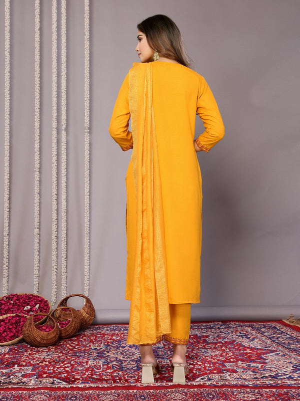 Amazing Mustard Color Cotton Fabric Designer Suit