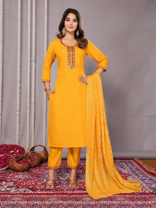 Amazing Mustard Color Cotton Fabric Designer Suit