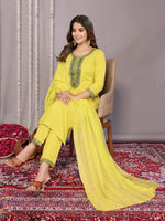 Amazing Yellow Color Cotton Fabric Designer Suit