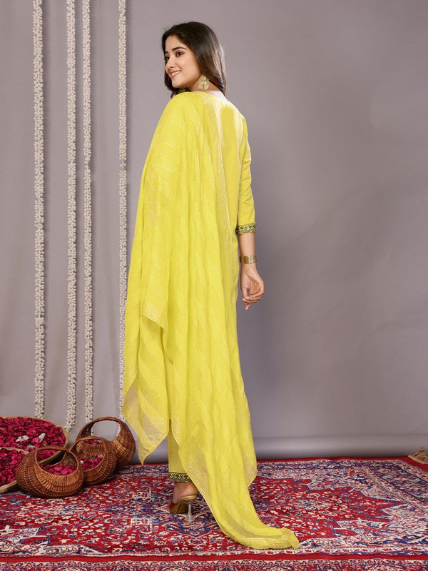 Amazing Yellow Color Cotton Fabric Designer Suit