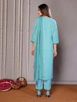 Amazing Turquoise  Color Cotton Fabric Designer Suit