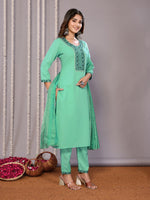 Amazing Green Color Cotton Fabric Designer Suit