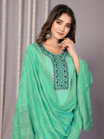 Amazing Green Color Cotton Fabric Designer Suit