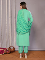 Amazing Green Color Cotton Fabric Designer Suit