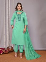 Amazing Green Color Cotton Fabric Designer Suit