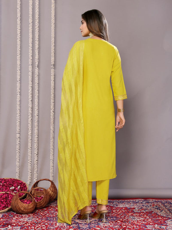 Amazing Yellow Color Cotton Fabric Designer Suit