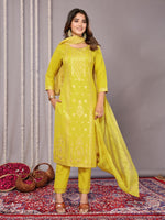 Amazing Yellow Color Cotton Fabric Designer Suit