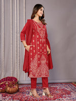 Amazing Red Color Cotton Fabric Designer Suit