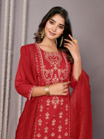 Amazing Red Color Cotton Fabric Designer Suit