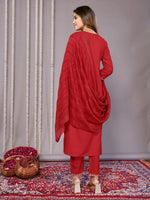 Amazing Red Color Cotton Fabric Designer Suit